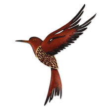 Load image into Gallery viewer, Unique Steel Bird Wall Art - Ruby Breasted Hummingbird | NOVICA
