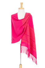 Load image into Gallery viewer, Unique Hot Pink Cotton Patterned Shawl Handwoven in Mexico - Hot Pink  Zapotec Treasures | NOVICA
