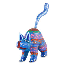 Load image into Gallery viewer, Mexican Alebrije Cat Sculpture - Blue Cat Greeting | NOVICA
