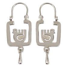 Load image into Gallery viewer, Square Sterling Silver Hoop Earrings with Birds - Aztec Dove | NOVICA
