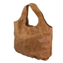 Load image into Gallery viewer, Brown Leather Hobo Handbag Fully Lined with 3 Inner Pockets - Urban Honey | NOVICA
