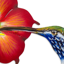 Load image into Gallery viewer, Hummingbird and Red Flower Steel Wall Art Crafted by Hand - Colibri | NOVICA
