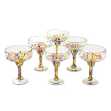 Load image into Gallery viewer, Set of 6 Multicolor Hand Blown Glass Margarita Glasses - Confetti Festival | NOVICA
