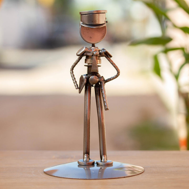Upcycled Metal and Auto Part Police Officer Sculpture - Rustic Police Officer | NOVICA