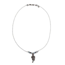 Load image into Gallery viewer, Day of the Dead Silver Necklace with Garnet and Quartz - Cempazuchitl Skull | NOVICA
