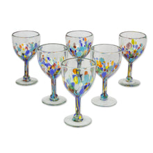 Load image into Gallery viewer, Hand Blown Colorful 8 oz Wine Glasses (Set of 6) - Confetti Festival | NOVICA
