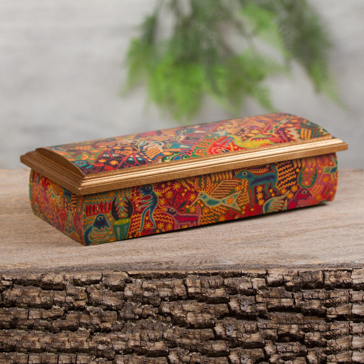 Huichol Theme Decoupage Jewelry Box with Mirror - Huichol Fiesta | NOVICA