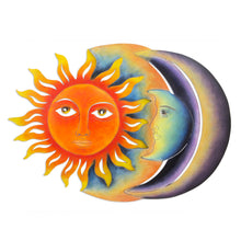 Load image into Gallery viewer, Colorful Steel Sun and Moon Eclipse Wall Art Sculpture - Festive Eclipse | NOVICA
