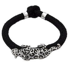 Load image into Gallery viewer, Hand Made Leather Sterling Silver Braided Bracelet Mexico - Life of the Jaguar | NOVICA
