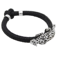 Load image into Gallery viewer, Hand Made Leather Sterling Silver Braided Bracelet Mexico - Life of the Jaguar | NOVICA
