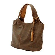 Load image into Gallery viewer, Soft Honey Brown Leather Hobo Handbag with 3 Inner Pockets - Honey Brown Belle | NOVICA
