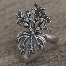 Load image into Gallery viewer, Hand Made Sterling Silver Cocktail Ring Heart (1.3 inch) - Root of Life | NOVICA
