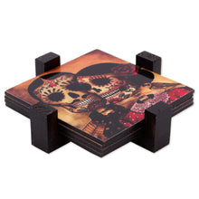 Load image into Gallery viewer, Set of 4 Decoupage Coasters with Day of the Dead Theme - Day of the Dead Romance | NOVICA
