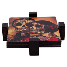 Load image into Gallery viewer, Set of 4 Decoupage Coasters with Day of the Dead Theme - Day of the Dead Romance | NOVICA
