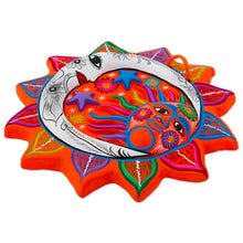 Load image into Gallery viewer, Multicolored Ceramic Sun and Moon Wall Art from Mexico - Celestial Flower | NOVICA
