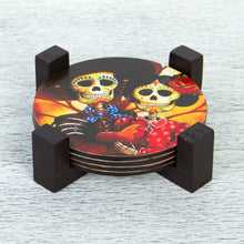Load image into Gallery viewer, Wood Coasters Day of the Dead (Set of 4) from Mexico - Catrin and Catrina | NOVICA
