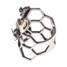 Load image into Gallery viewer, Amber and Sterling Silver Bee Cocktail Ring from Mexico - Glowing Honey | NOVICA
