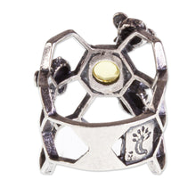 Load image into Gallery viewer, Amber and Sterling Silver Bee Cocktail Ring from Mexico - Glowing Honey | NOVICA
