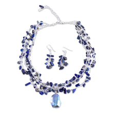 Load image into Gallery viewer, Lapis Lazuli and Crystal Beaded Necklace and Earring Set - Ocean Meditation | NOVICA
