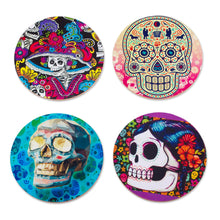 Load image into Gallery viewer, Day of the Dead Decoupage Coasters and Stand (Set of 4) - Festival of the Dead | NOVICA
