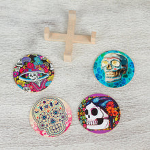 Load image into Gallery viewer, Day of the Dead Decoupage Coasters and Stand (Set of 4) - Festival of the Dead | NOVICA
