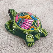 Load image into Gallery viewer, Hand Painted Ceramic Decorative Turtle Box from Mexico - Turtle Memory | NOVICA

