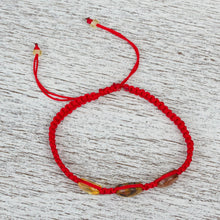 Load image into Gallery viewer, Red Nylon Braided Bracelet with Amber Beads from Mexico - Amber Passion | NOVICA
