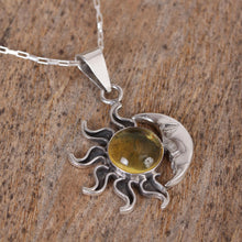 Load image into Gallery viewer, Sun and Moon Amber Pendant Necklace from Mexico - Honey Eclipse | NOVICA

