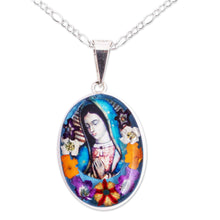 Load image into Gallery viewer, Virgin of Guadalupe Natural Flower and Silver Chain Necklace - Flowers for Guadalupe | NOVICA
