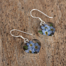 Load image into Gallery viewer, Heart-Shaped Natural Blue Flower Earrings from Mexico - Blue Flowery Hearts | NOVICA
