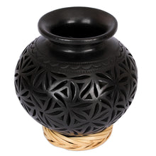 Load image into Gallery viewer, Round Openwork Oaxaca Barro Negro Decorative Ceramic Vase - Oaxacan Stars | NOVICA
