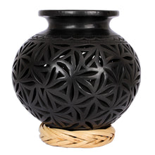 Load image into Gallery viewer, Round Openwork Oaxaca Barro Negro Decorative Ceramic Vase - Oaxacan Stars | NOVICA
