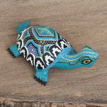 Load image into Gallery viewer, Wood Alebrije Tortoise Sculpture in Blue from Mexico - Blue Tortoise | NOVICA
