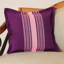 Load image into Gallery viewer, Handwoven Cotton Cushion Cover in Boysenberry from Mexico - Delicious Boysenberry | NOVICA
