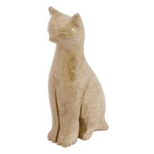 Load image into Gallery viewer, Marble Cat Sculpture in Beige from Mexico - Cafe Cat | NOVICA
