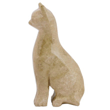 Load image into Gallery viewer, Marble Cat Sculpture in Beige from Mexico - Cafe Cat | NOVICA
