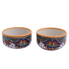 Load image into Gallery viewer, Hand-Painted Ceramic Bowls from Mexico (Pair) - Zacatlan Flowers | NOVICA
