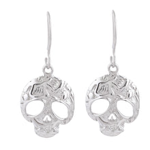 Load image into Gallery viewer, Taxco Skull Sterling Silver Dangle Earrings from Mexico - Transmutation | NOVICA
