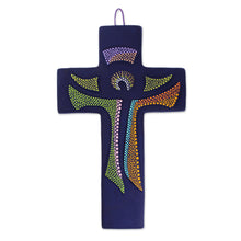 Load image into Gallery viewer, Hand-Painted Ceramic Wall Cross from Mexico - God Lives Here | NOVICA
