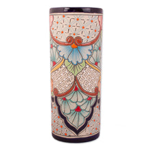 Load image into Gallery viewer, Talavera Style Floral Trellis and Dot Motif Ceramic Vase - Garden Grandeur | NOVICA
