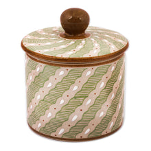 Load image into Gallery viewer, Green Striped Ceramic Cylindrical Decorative Jar - Cloud Crossing in Green | NOVICA
