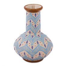 Load image into Gallery viewer, Handcrafted Blue and Ivory Chevron Motif Ceramic Flower Vase - Chevron Tears | NOVICA
