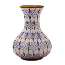 Load image into Gallery viewer, Handcrafted Blue and Grey Patterned Ceramic Flower Vase - Web of Dew | NOVICA
