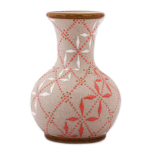Load image into Gallery viewer, Paprika Red and White Trellis Motif Ceramic Fluted Vase - Windmill Trellis Bloom | NOVICA
