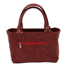 Load image into Gallery viewer, Handcrafted Russet Floral Motif Embossed Leather Handbag - Garden Impressions in Russet | NOVICA
