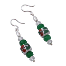 Load image into Gallery viewer, Floral Agate and Ceramic Dangle Earrings from Mexico - Day of Sun | NOVICA
