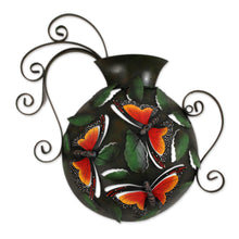 Load image into Gallery viewer, Butterfly-Themed Steel Wall Sculpture from Mexico - Monarch Vase | NOVICA
