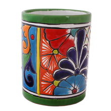 Load image into Gallery viewer, Cylindrical Talavera-Style Ceramic Vase from Mexico - Colorful Bouquet | NOVICA
