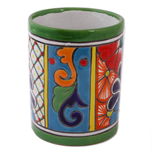 Load image into Gallery viewer, Cylindrical Talavera-Style Ceramic Vase from Mexico - Colorful Bouquet | NOVICA
