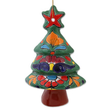 Load image into Gallery viewer, Floral Ceramic Christmas Tree Ornaments from Mexico (Pair) - Talavera Celebration | NOVICA
